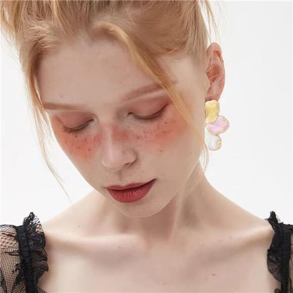 Colorful Flower Earrings – Large Floral Statement Design - Picture 5 of 6